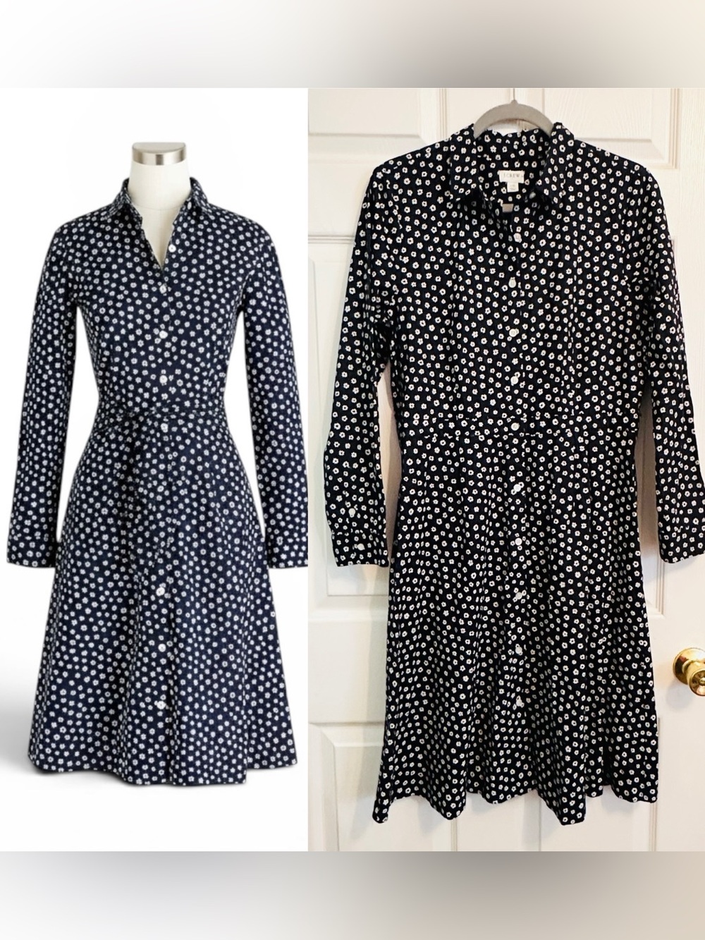 J. Crew shirt-dress in organic cotton Della Ditsy Navy Marine  Size 10